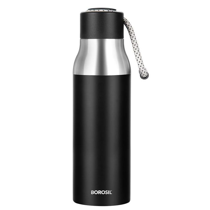 Borosil Aquasoul 600 ml Flask water Bottle (Black)