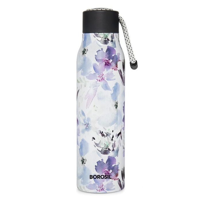 Borosil Aquasoul 600 ml Flask water Bottle (Flora)