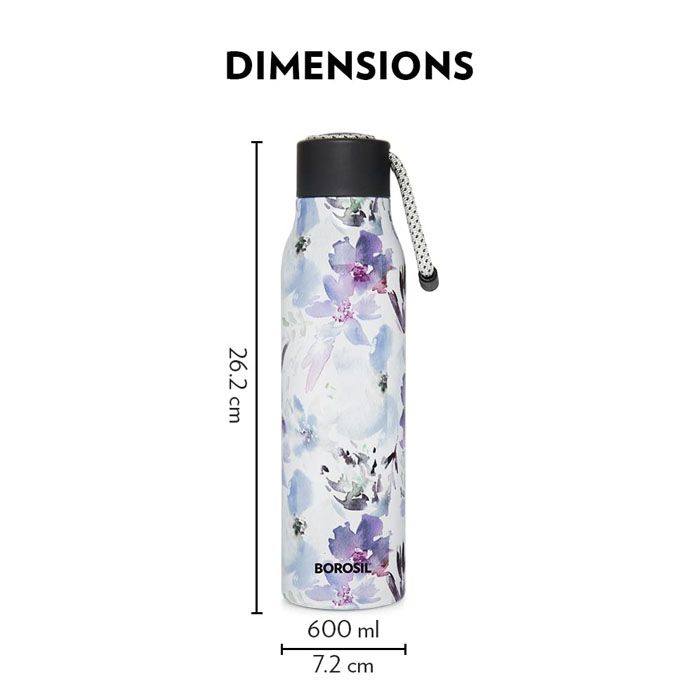 Borosil Aquasoul 600 ml Flask water Bottle (Flora)