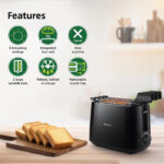 Philips HD2583/90 600 Watts 2-Slice Pop up Toaster with Integrated Bun Rack (Black) - Image 2