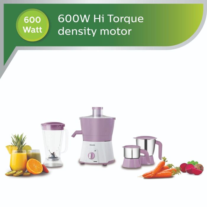 Philips HL7581/00 Juicer Mixer Grinder 4 Jar 600W Turbo Motor (White/Lilic)