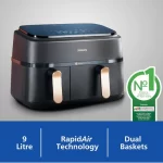 PHILIPS NA352/00 Dual Basket Airfryer, 9L Capacity | Double Basket Design | Rapid Air Technology | Digital Touch Panel | Adjustable Temperature & Timer | 100% Food Safe - Image 6