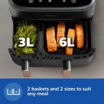PHILIPS NA352/00 Dual Basket Airfryer, 9L Capacity | Double Basket Design | Rapid Air Technology | Digital Touch Panel | Adjustable Temperature & Timer | 100% Food Safe - Image 5