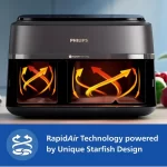 PHILIPS NA352/00 Dual Basket Airfryer, 9L Capacity | Double Basket Design | Rapid Air Technology | Digital Touch Panel | Adjustable Temperature & Timer | 100% Food Safe - Image 2